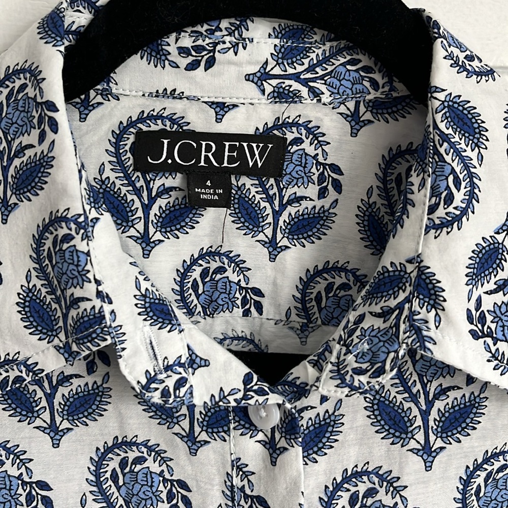 JCREW Blue Garçon Cotton-blend Voile Shirt In bouquet block print - Picture 6 of 9